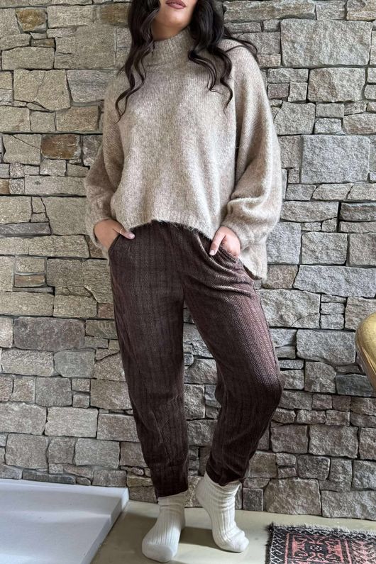 Nuk Stretch Velour Tapered Pant Chocolate